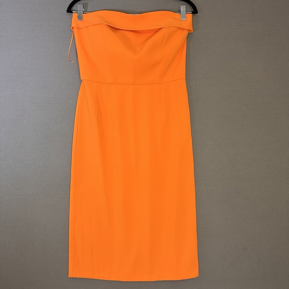 Never worn French Connection US 4 Orange Strapless Midi Dress Woven Nylon Zip